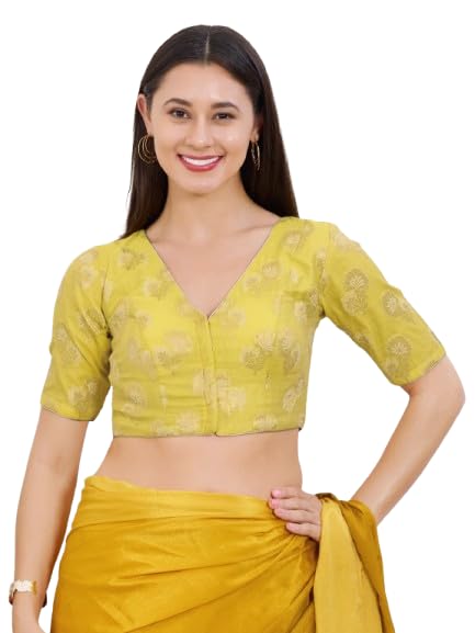 vamas Women's Brocade Padded Front Open Elbow Sleeves Saree Blouse | Readymade Designer Brocade Blouse for Women | Ethnic Blouse Top for Silk Saree | Party, Wedding-picture-14