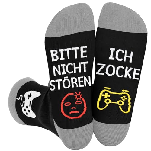 Kirodo Lustige Socken Gaming Gamer Geschenk Mit Spruch Bitte Nicht Stören Ich Zocke Zocken Socken Lustig Geschenke Für Zocker Männer Herren Frauen Damen Weihnachts Valentinstag Geburtstag