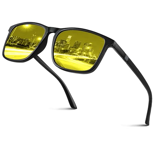 Occhsouo Nachtsichtbrille Sonnenbrille für Autofahrer-Nachtfahrbrille Herren-Women-Polarisiert | 100% UV-Schutz | Optimale Sicht bei Dämmerung & Nachtfahrt Gelbe/grau