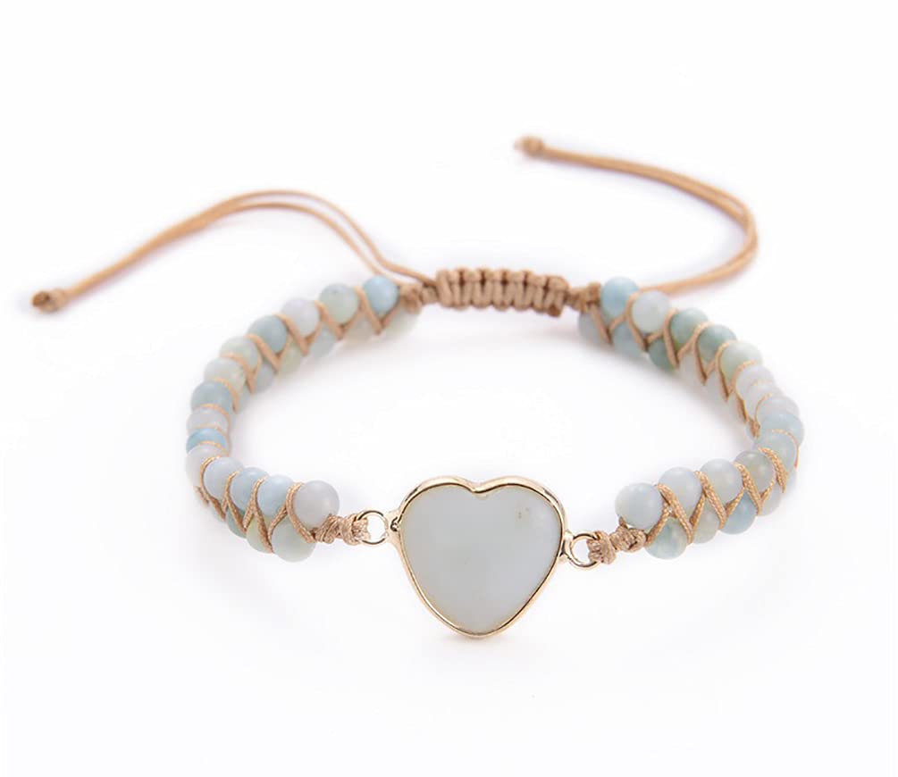 Women Boho Wrap Bracelet,Handmade Natural Stone Crystal Emperor Beads Heart Bracelet, Fashion Bohemian Jewelry Gift for Women