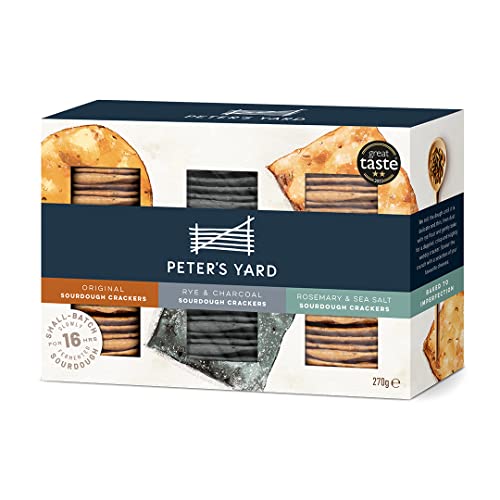 Peters Yard Sourdough Crackers Selection Box for Cheese 3 Varieties Great Gift Premium Quality High Fibre All Natural Rosemary Charcoal 270 g