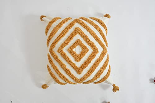 Image of Tufted Cushion Cover 16 inch x 16 inch | Bedroom Cushions Set for Bed | Living Room Cushions for Sofa | Yellow Diamond | Pack of 1