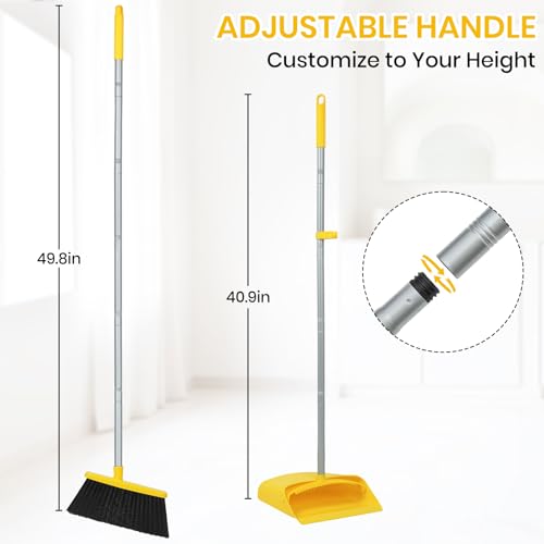 Image of Stand Up Dustpan and Broom Set 50 inch Long Handle Broom with Dust Pan, with Self Cleaning Combe for Ergonomic Home Office Classroom Indoor Sweeping