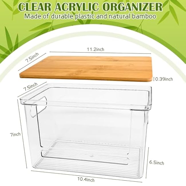 2 Set Stackable Storage Bins with Bamboo Top,Kitchen Pantry Organizer and Storage Baskets,for Onion, Potato, Vegetable, Produce,Snack (2)