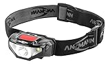 ANSMANN LED Stirnlampe HD70B mit 65 Lumen, IP44 Spritzwasserschutz, 80m Reichweite, 3 Funktionen - 3W Kopflampe ideal zum Radfahren, Laufen mit Hund, Joggen, Angeln, Klettern, Camping & Werkstatt