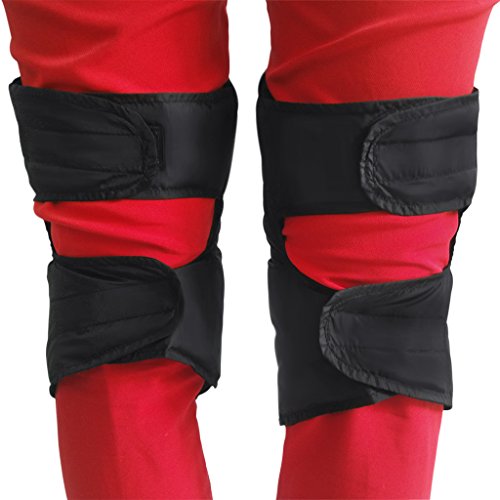 Unisex rodillera de plumón de pato blanco Kneepad invierno Super cálido térmica impermeable antiviento/frío Protège apoyo rodilla ajustable correa vendaje para moto bicicleta esquí snowboard-noir