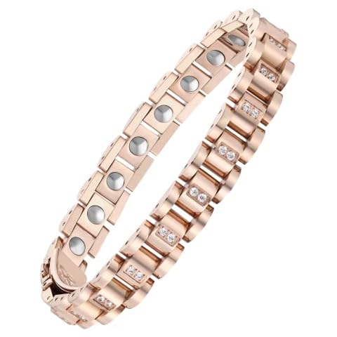 USWEL Magnetic Therapy Bracelet for Women/Men, 316L Stainless Steel Magnetic Hematite Bracelet, Germanium Energy Magnetic Jewelry Gift Adjustment (Rose Gold) Cover