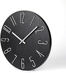 jomparis Wall Clock 12" Silent Non-Ticking Modern Style Wooden Wall Clocks Decorative for Office Home Bedroom School (Black)