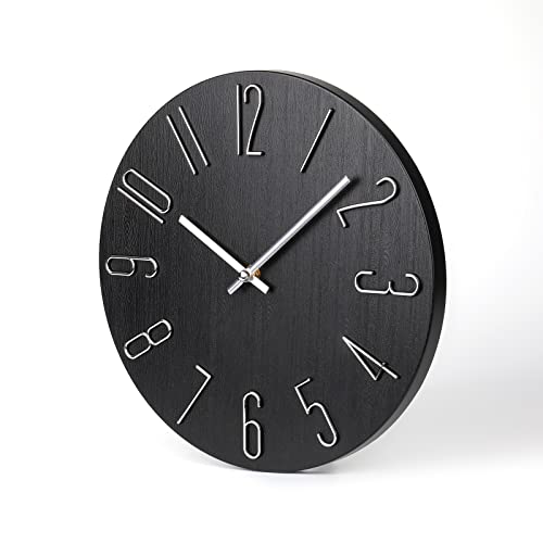 Jomparis Wall Clock 12" Silent Non-Ticking Modern Style Wooden Wall Clocks Decorative For Office Home Bedroom School (Black) #TOP2