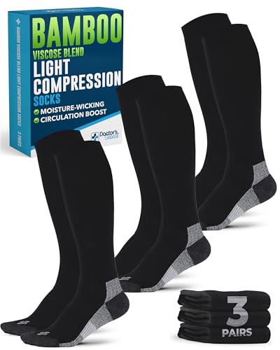 Image of Doctor's Select Bamboo Viscose Light Compression Socks for Women & Men - 3 Pairs, 8-15 mmHg Compression Socks, Knee High