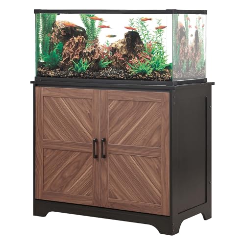 unipaws 20-40 gallon Fish Tank Stand , Aquarium Stand with Storage Cabinet, Wooden Tank Stand for Turtle Tank, Reptile Terrarium, Walnut and Black