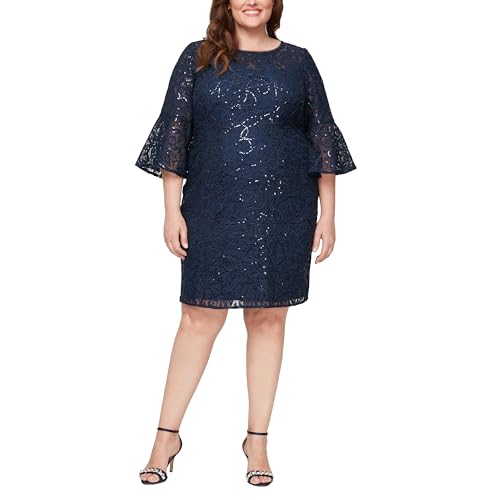 Image of Alex Evenings Womens Plus Size Short Shift Dress with Embellished Illusion Detail