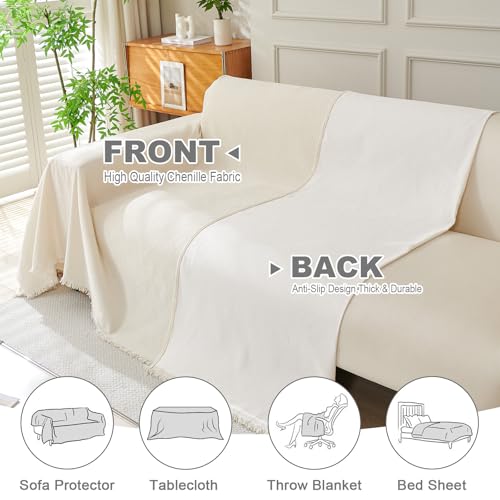 Royhom Sofa Überzug Chenille, Sofabezug L Form, Couch Überzug Ecksofa, Sofaüberwurf 2 Sitzer, Couch Überwurf mit Deko Quasten, Beige Sofa Überwurf(Beige, 180x300cm)