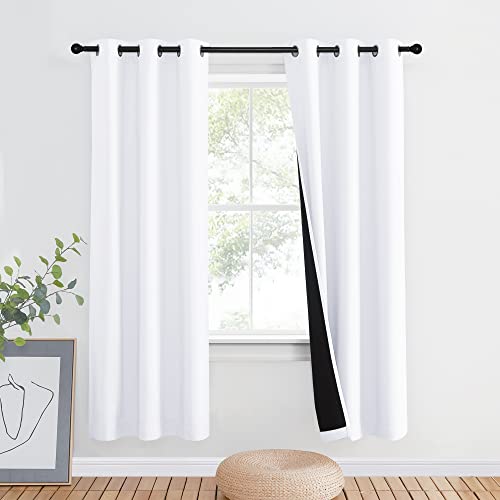 Nicetown 100% Blackout Window Curtain Panel, Full Light Blocking Drape With Black Liner For Nursery, 72-Inch Drop Thermal Insulated Drapery (White, 1 Piece, 42-Inch Wide Per Panel) #TOP6