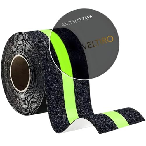 Veltiro Anti Slip Tape with Glow in Dark Stripe for Stairs Waterproof Non Slip Strips for Stair Treads Black & Green Non-Slip Traction Tapes (5 Meter)