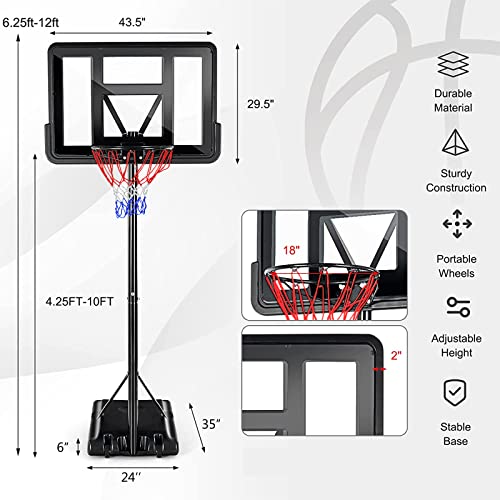 Basketball Hoop Outdoor,Portable Basketball Hoop Goal System 6.6-10ft Adjustable with 44 Inch Backboard & Wheels Basketball Equipment for Kids/Adults Indoor Outdoor 3+ - Thumbnail 3