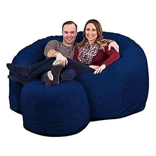 Ultimate Sack 6ft Bean Bag Chair with Footstool, Oversize Bean Bag Chair for Adults, Comfy Couch Lounge Sofa Loveseat Furniture | Electric Blue Suede