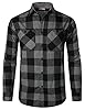 PARKLEES Men's Classic Stylish Regular Fit Casual Long Sleeve Button Up Plaid Fleece Shirts with Pocket Grey Black L #2