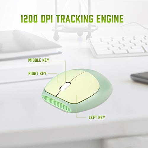 Wireless Keyboard Mouse Combo, 2.4GHz USB Green Keyboard with 112 Colorful Round Retro Style Key, Letton Cute Office Computer Keyboards Silent and Wireless Mouse Set for Mac PC Laptop