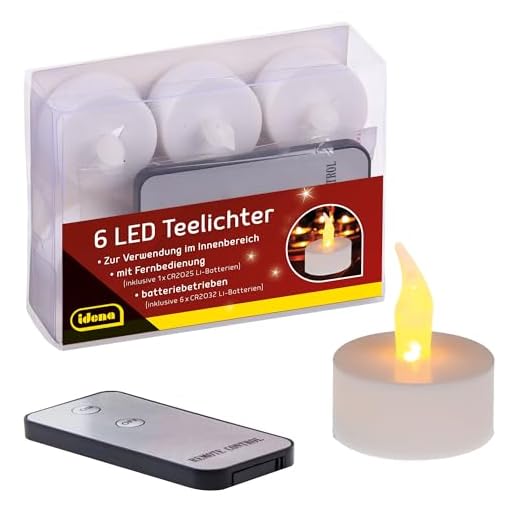 Idena – 6 stycken LED värmeljus med fjärrkontroll, elektriska ljus med flimrande ljus, inklusive batterier, dekoration för bröllop, fest, jul, påsk, som stämningsljus