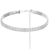 FdcLixuvol Diamond Choker Necklace for Women, Silver Rhinestone Necklace Adjustable Layered Chain Necklaces Anniversary Birthday Gift Crystal Jewelry for Women (3 Row)