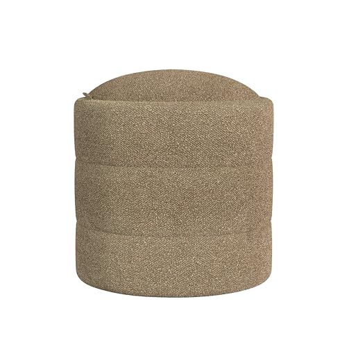 Image of HomePop 18 inch Storage Round Ottoman - Brown Boucle