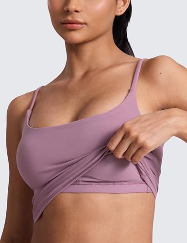 Image of CRZ YOGA Butterlift Scoop Neck Crop Tank Top | Medium Support, Removable Pads, Yoga, Buttery Soft, Adjustable U Back, Longline Sports Bras for Women