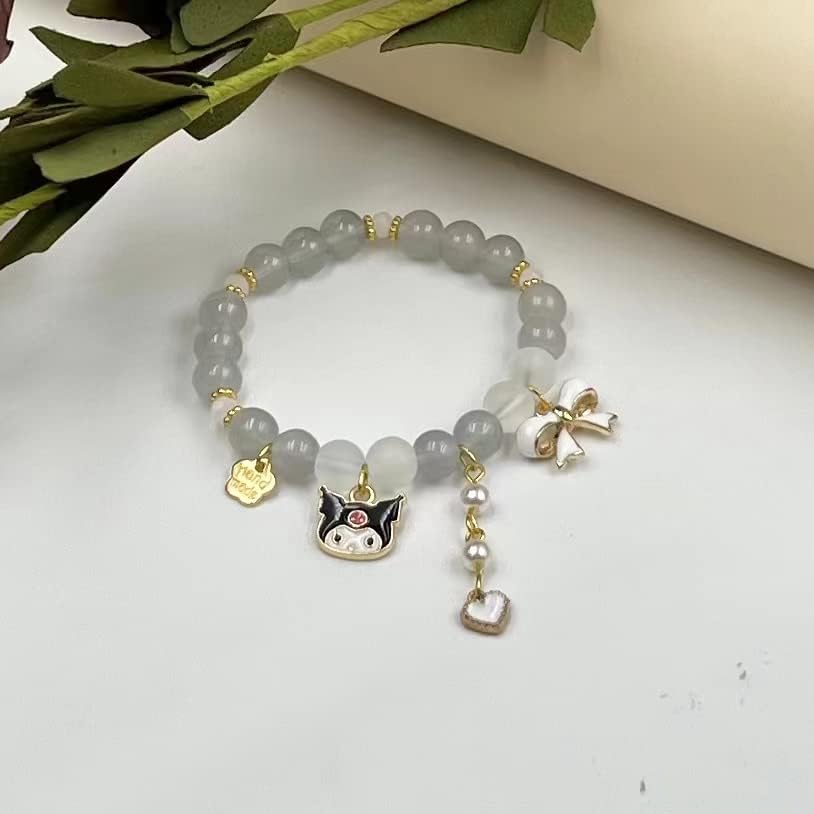Kawaii Bracelets Kuromi Bracelet Cinnamoroll Crystal Beads Bracelet Set Cute Cartoon Elastic Beaded Pearl Bracelets Jewelry Christmas Stocking Stuffers for Women Bff Friendship (Grey) - Image 5