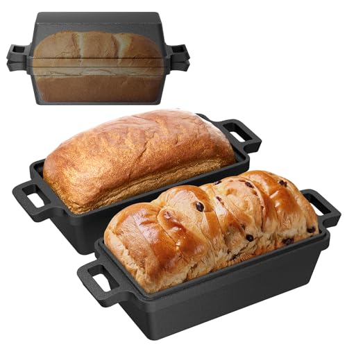 Heimekite 95 Inch Cast Iron Loaf Pan with Lid bread pans for baking 2 Piece Set | Even Heat Distribution Bread Baking Pan for Homemade Sandwich Bread Banana Bread Cakes Meatloaf