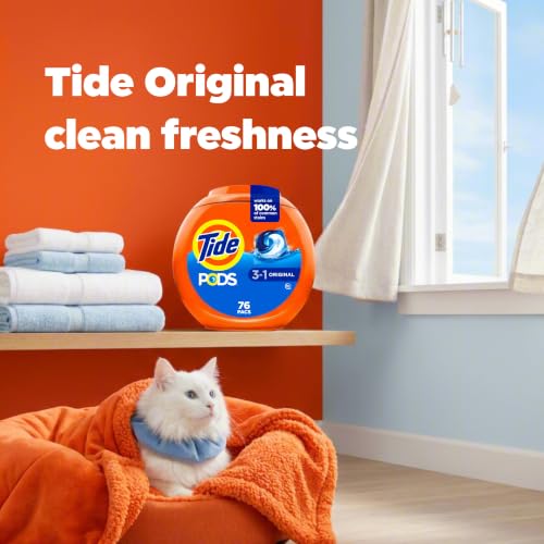 Tide PODS Laundry Detergent Pacs, 3-in-1 Stain Remover, Odor Fighter, Color ProteCountor, 76 Count, HE Compatible, Original Scent - image 9