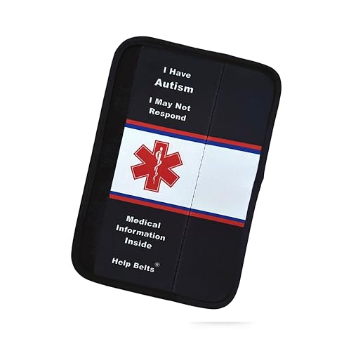 Autism/May Not Respond Medical Alert Seatbelt Cover – Available in Child and Adult Sizes with Emergency Information Pocket and Form by Help Belts in Black