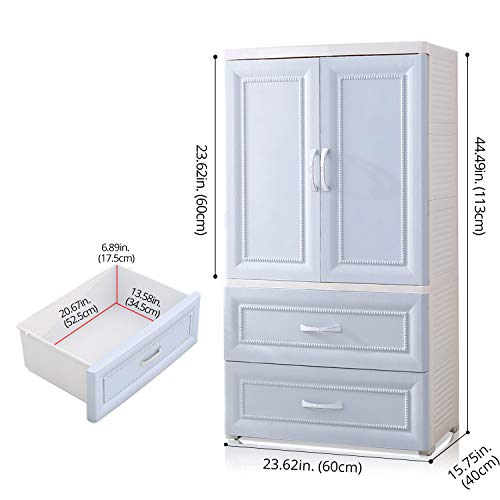 Nafenai Plastic Wardrobe Closet with Door and Drawers,Small Armoire for Kids Clothes/Toys with Hanging Rod,Baby Wardrobe Organizer for Bedroom,Play Room,Nursery Storage Dresser,Blue - Thumbnail 4