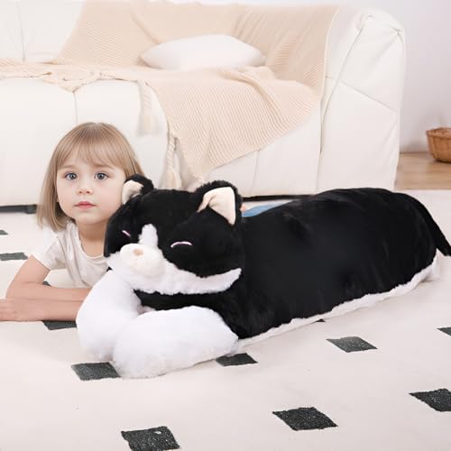 40'' Jumbo Cat Plush Stuffed Animal, Large Black Cat Long Body Pillow Plush Toy, Giant Soft Fluffy Kitty Cat Plushies Gift for Kids Boys Girls, Birthday