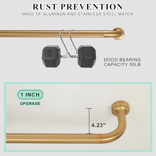 Lwiiom 2 Pack Wrap Around Curtain Rod for Windows 28 to 56 Inch, Internal Splicing 1 Inch Diameter Disc, Adjustable Room Darkening Curtain with Aluminum Finials and Brackets, Warm Gold by Lwiiom - Image 3