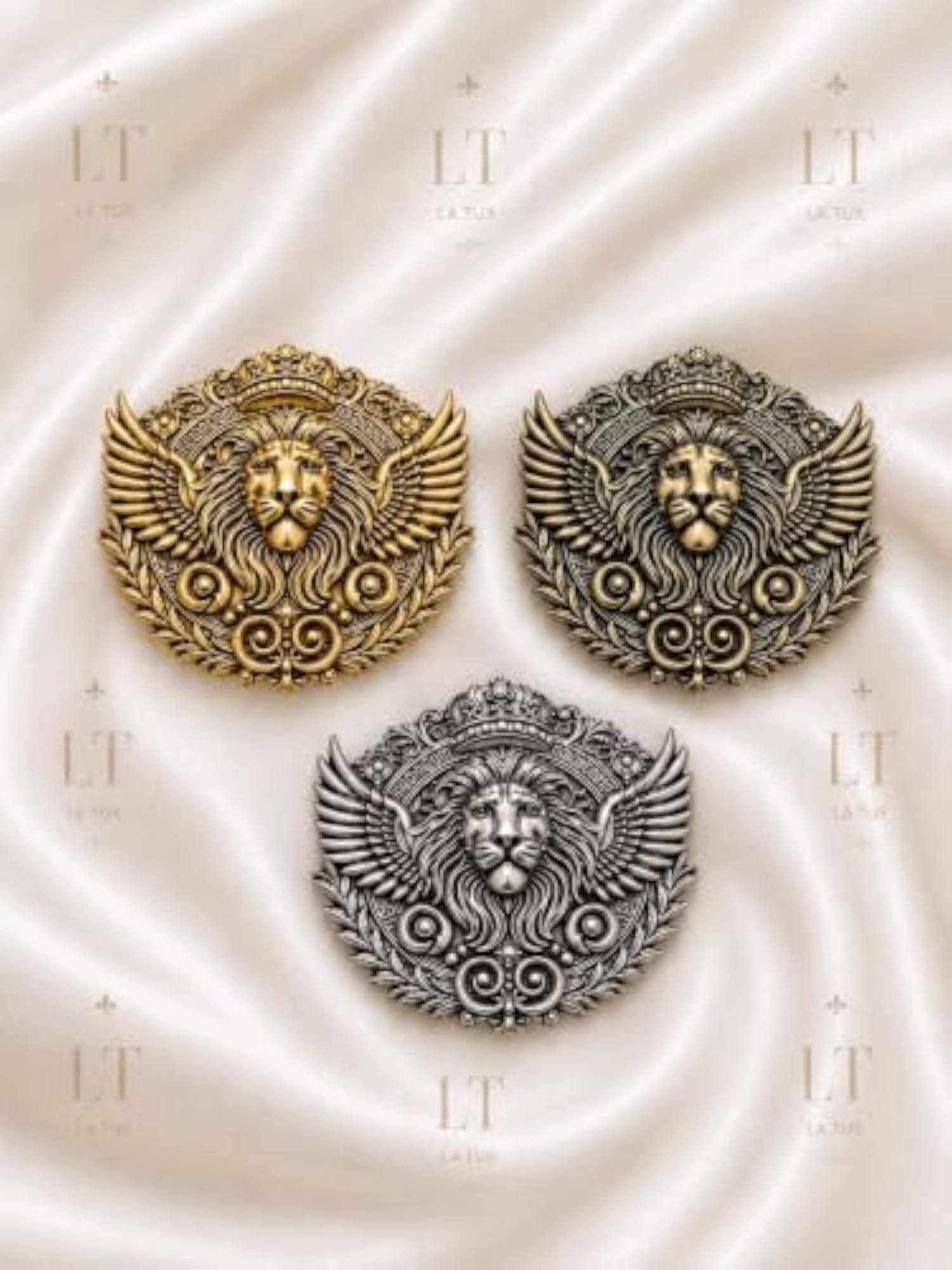 LION WINGS BROOCH, Antique Gold Finish