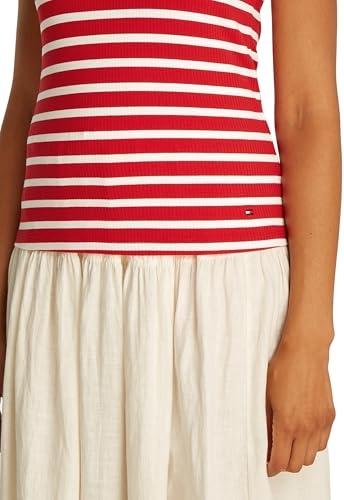 Tommy Hilfiger Damen Top Slim Rib Tank Top mit Stretch, Mehrfarbig (Primary Red/Ecru STP), L – Ansicht 3