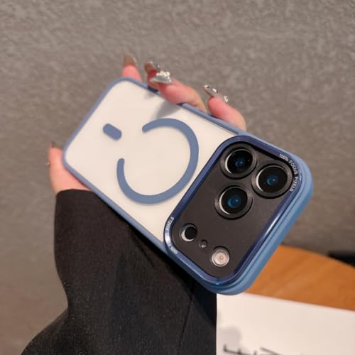 Coque iPhone 15 bleu ciel magnétique sans fil acrylique antichoc transparente