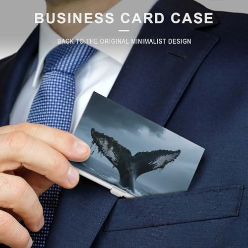 Metal Business Card Holder Ultra Slim - Beach Whale Tail Professional Aluminum Alloy Card Case with Magnetic Closure, Compact ID Credit Card Organizer Wallet for Men Women3