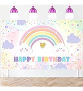 Avezano Rainbow Birthday Backdrop for Girls Pastel Rainbow Happy Birthday Party Decorations Banne...