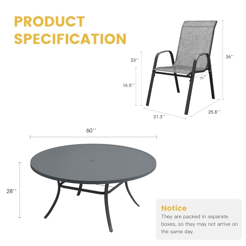 Image of VICLLAX Patio Dining Set for 10, Round Table & Stackable Chairs`
