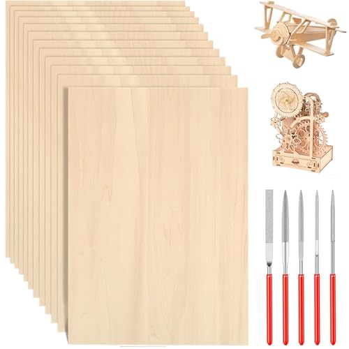 16Pcs Balsa Wood Sheets with 5 Tools Balsa Wood Sheets Laser Cutting Model Building 10x15x0.2cm Smooth Surface for Crafts Wedding Decor School Projects