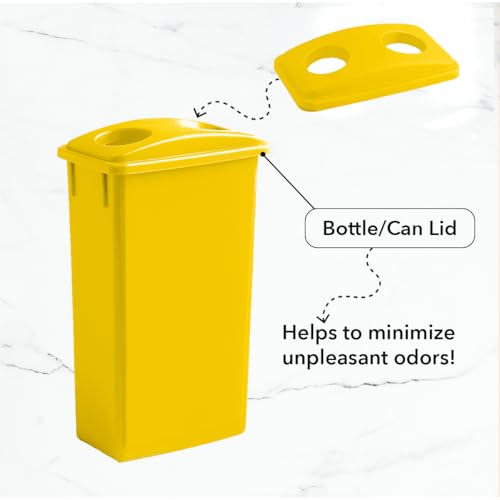Image of 23 Gallon Slim Rectangular Garbage Can - with Bottle /Can Lid - Yellow