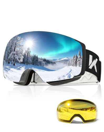 InnerKing Magnetic Ski Goggles, 2-Lens OTG Snowboard Goggles, Night Lens