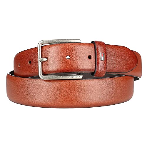 Tommy Hilfiger Men's Smooth Feather Edge Leather Belt, 32, Brown