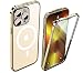 Produktbild iPhone 14 Pro Case Transparent Gehärtetes Glas Slim Schutzhülle original Metall Stoßfänger 360 Grad Bildschirm Schutz Cover mit Sperren Schnalle - Gold