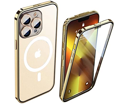 Coque iPhone 14 Pro verre trempé et métal or - Protection premium