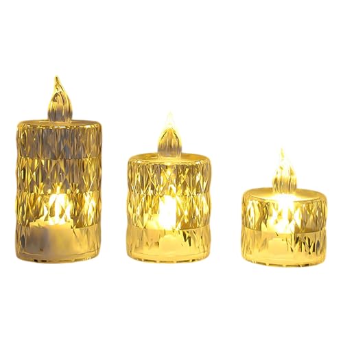 Zambuph Luci da tè a batteria Candele a LED luminose e belle per cerimonie nuziali Luci da tè senza fiamma Candele LED Tealight, UN, 3 pezzi