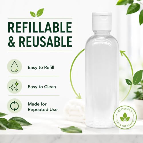 Image of MAPPERZ Empty Clear Refillable Bottles Travel Size, Cosmetic Containers Small Leak Proof Squeeze Bottles with White Flip Top Cap for Toiletries, Shampoo, Round, 100ml, Pack of 3