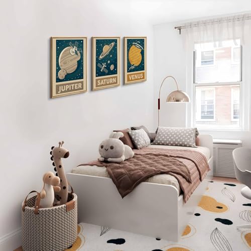 9pcs Retro Solar System Wall Art Nursery Space Pictures Retrospace Galaxy Wall Decor Outer Space Paintings Prints Sci-Fi Planet Posters for Boys Girls Kids Bedroom Living 12x16in Unframed by Generic - Used condition - Image 6
