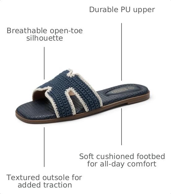 Image of Rihero Flat Sandals Women Dressy Comfortable Slip On Leather Slide Sandals